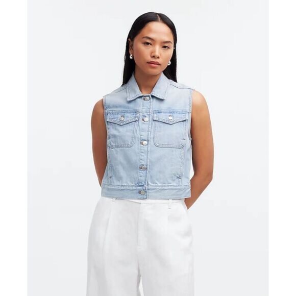 Madewell Womens Denim Vest Blue‎ NQ330 Cotton Westerncore Cottagecore Retro - Picture 1 of 8